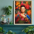 Original Frida Kahlo woman portrait with birds